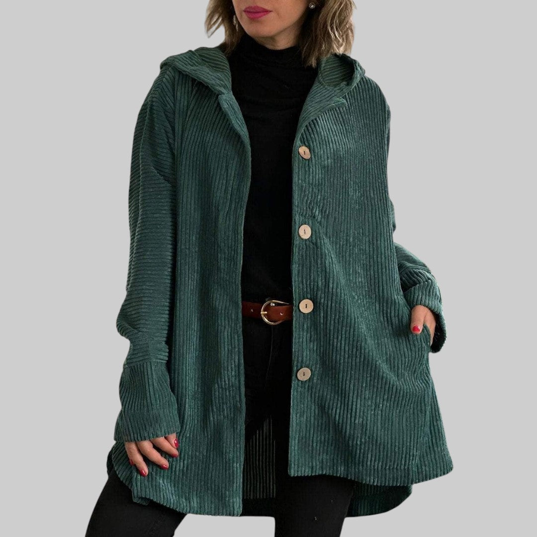 Cordia™ hooded jacket in deep teal with button front and side pockets