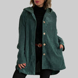 Cordia™ hooded jacket in deep teal with button front and side pockets