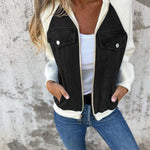 Madison™ cotton zipper jacket, dark denim body with cream contrast sleeves