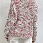 Serina™ speckled long-sleeve pullover sweater, relaxed fit, red-white knit