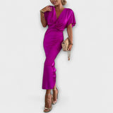 Sable - Maxikleid mit V-Ausschnitt und gekreuztem Satin-Knoten
