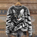 Gemütlicher Plüsch-Sweatshirt mit einem Tiger- und Tabby-Kätzchen-Design