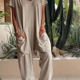 Yelena™ - Lässiger V-Ausschnitt Einfarbiger Jumpsuit
