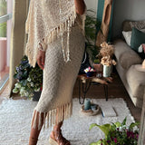 Sonnenuntergang Brise Quasten Strick Cover-Up mit Ausschnitt-Design