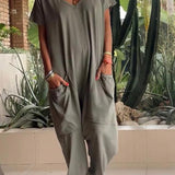 Yelena™ - Lässiger V-Ausschnitt Einfarbiger Jumpsuit