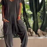 Yelena™ - Lässiger V-Ausschnitt Einfarbiger Jumpsuit
