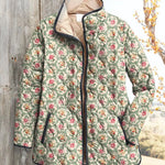 Vintage floral hooded jacket with button front, long sleeves, multicolor flower print