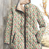 Vintage floral hooded jacket with button front, long sleeves, multicolor flower print