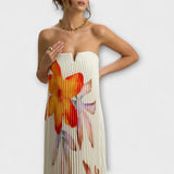Michelle - Maxikleid mit herzförmigem Ausschnitt und orangefarbigem Blumenmuster