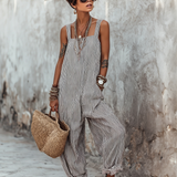 Minimalistischer, gestreifter, lockerer Jumpsuit für Damen mit eckigem Ausschnitt, ärmellos