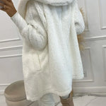 Plush hooded jacket, white, full-length design with button-front and hood