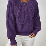 Jane™ cable-knit pullover sweater in purple with long sleeves and crew neck