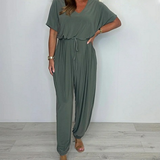 Mary | Damen Jumpsuit mit Wickelausschnitt und Bindegürtel