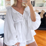 Alexandra™ - Rüschenshirt mit Bindeband & Shorts Set