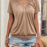 Hilda™ - Unifarbenes V-Ausschnitt-T-Shirt