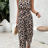 Lita | Damen Jumpsuit mit Neckholder und Leopardenmuster