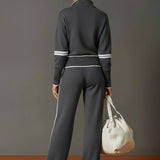 Vintage-inspirierter grauer und weißer Halbzip-Sweatshirt mit weitem Hosen-Set