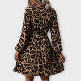 Elegante Leopardmusterkleider mit V-Ausschnitt und Schnürung