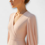 Rachel - Midi-Kleid Roza mit V-Ausschnitt und Chiffonärmeln
