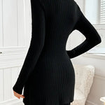Ribbed knit turtleneck sweater dress, long sleeves, slim fit, black