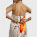 Michelle - Maxikleid mit herzförmigem Ausschnitt und orangefarbigem Blumenmuster