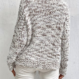 Serina™ speckled long-sleeve pullover sweater, relaxed fit, dark heather gray-white knit