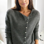 Women’s dark gray long-sleeve button-front V-neck pullover sweater