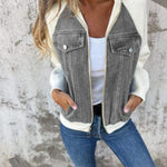 Madison™ cotton zipper jacket, gray denim front with cream contrast sleeves and collar