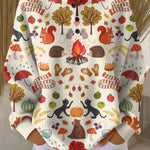 Alma™ long-sleeve knit pullover, colorful autumn animal and leaf pattern