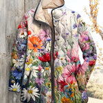 Women’s vintage floral quilted casual jacket, multicolor print with snap buttons