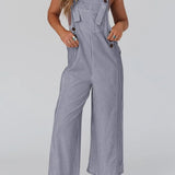 Erin™ - Damen Button Gestreifter Weitbeiniger Jumpsuit