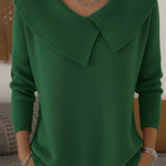 Luna™ women's Christmas sweater, green knit V-neck with wide pointed collar