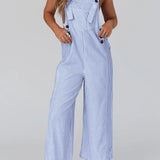 Erin™ - Damen Button Gestreifter Weitbeiniger Jumpsuit