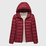 Ultralight quilted puffer jacket with hood, deep red