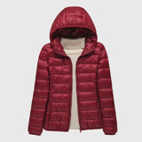 Ultralight quilted puffer jacket with hood, deep red