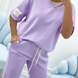 Damen Relaxed Outfit: Set aus solidem Oberteil und Hose