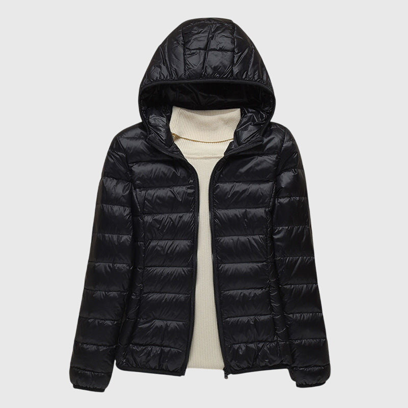 Ultralight quilted puffer jacket with hood, black