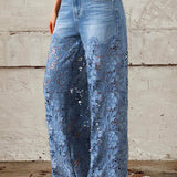 Celeste™ - Spitzen- & Patchwork-Mid-Rise-Jeans