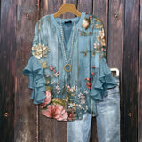 Luella™ - Vintage Blumen Rüschensleeve Bluse