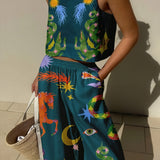 Damen Cropped Top und Weite Hose Set