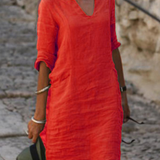 Elvy™ - Elegantes V-Ausschnitt Kleid