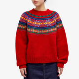 Vintage Carlotta™ pullover sweater, red Fair Isle knit with ribbed crew neck