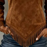 Halb-Zip Kragen Sweatshirt mit asymmetrischem Design und Fransenakzenten