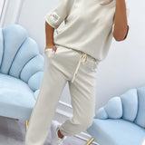 Damen Relaxed Outfit: Set aus solidem Oberteil und Hose