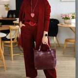 Schickes 3-teiliges Ensemble: Langer Cardigan, Top und Hose