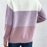 Ombre knit pullover back view, pale lavender to purple, ribbed hem and cuffs