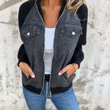 Madison™ cotton zipper jacket, black denim with two button chest pockets and zipper