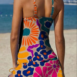Fiesta – Grafisches Blumenkini mit Shorts, flacher Bauch-Effekt