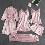 Damen 5-teiliges Nachtkleid-Set mit Spitze