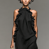 Minimalistisches, ärmelloses Maxikleid für Damen mit Rüschendetails